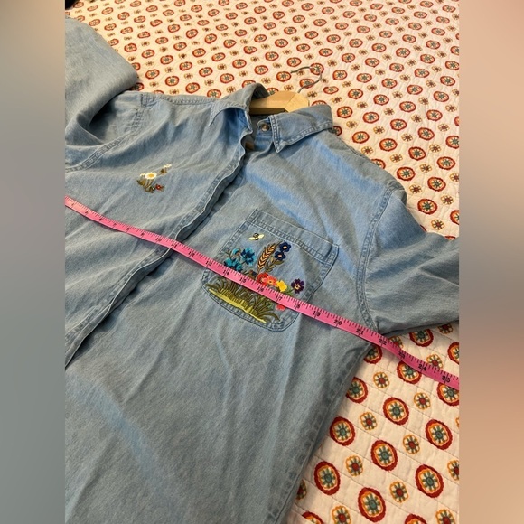 Embroidered Light Blue Denim Shirt - Women - Picture 6 of 7